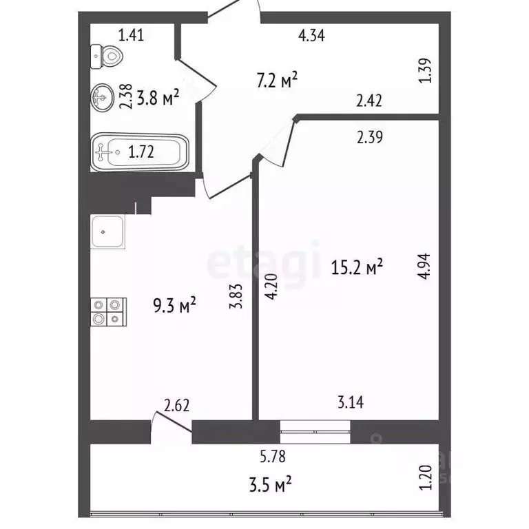 1-к кв. Татарстан, Альметьевск просп. Строителей, 68 (35.5 м) - Фото 2