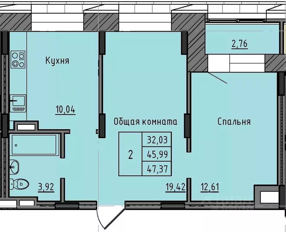 2-к кв. Саха (Якутия), Якутск 37-й кв-л,  (47.37 м) - Фото 0