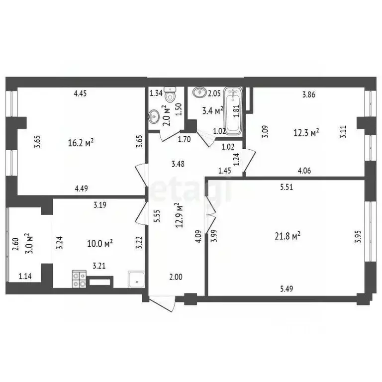3-к кв. Башкортостан, Стерлитамак ул. Строителей, 18 (78.9 м) - Фото 2