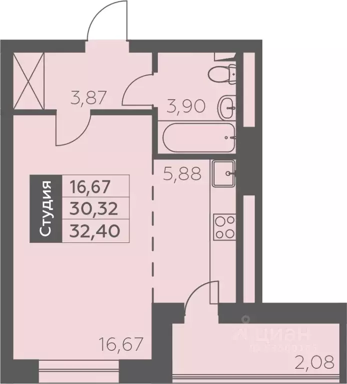 1-к кв. Башкортостан, Уфа ул. Орджоникидзе, 34 (32.4 м) - Фото 1