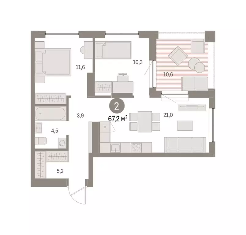 2-комнатная квартира: Екатеринбург, улица Гастелло, 18 (67.16 м) - Фото 2