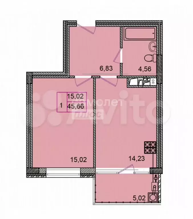 1-к. квартира, 47,3 м, 5/8 эт. - Фото 0