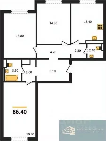 3-к кв. Воронежская область, Воронеж ул. Загоровского, 5/3 (86.4 м) - Фото 1