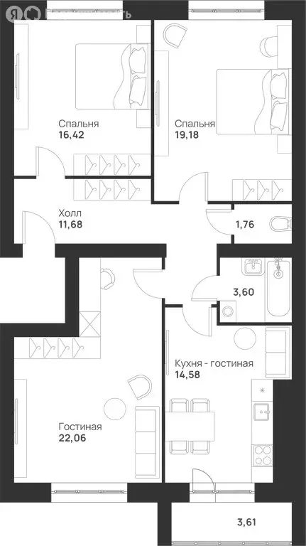 3-комнатная квартира: Тула, улица Героев России, 8 (92.89 м) - Фото 1