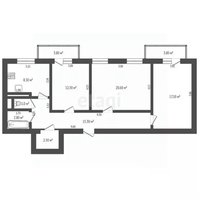3-к кв. Тюменская область, Тюмень ул. Прокопия Артамонова, 4 (80.3 м) - Фото 2