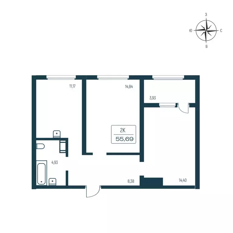 2-комнатная квартира: Янино-1, Цветной бульвар, 9к2 (55.4 м) - Фото 1