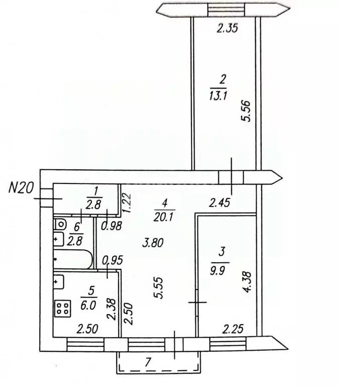 3-к кв. Тульская область, Тула ул. Мира, 17Б (55.0 м) - Фото 1