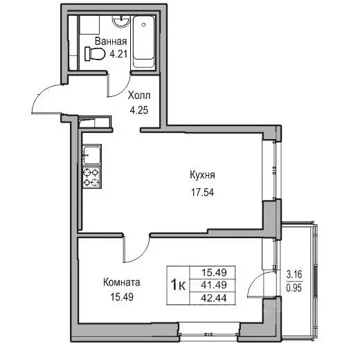 1-к кв. Санкт-Петербург ул. Ивинская, 1к1 (41.49 м) - Фото 0