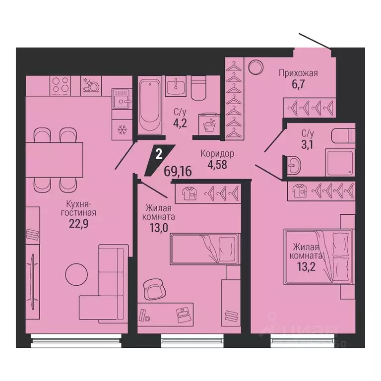 3-к кв. Свердловская область, Екатеринбург Эльмаш жилрайон, К100 жилой ... - Фото 1