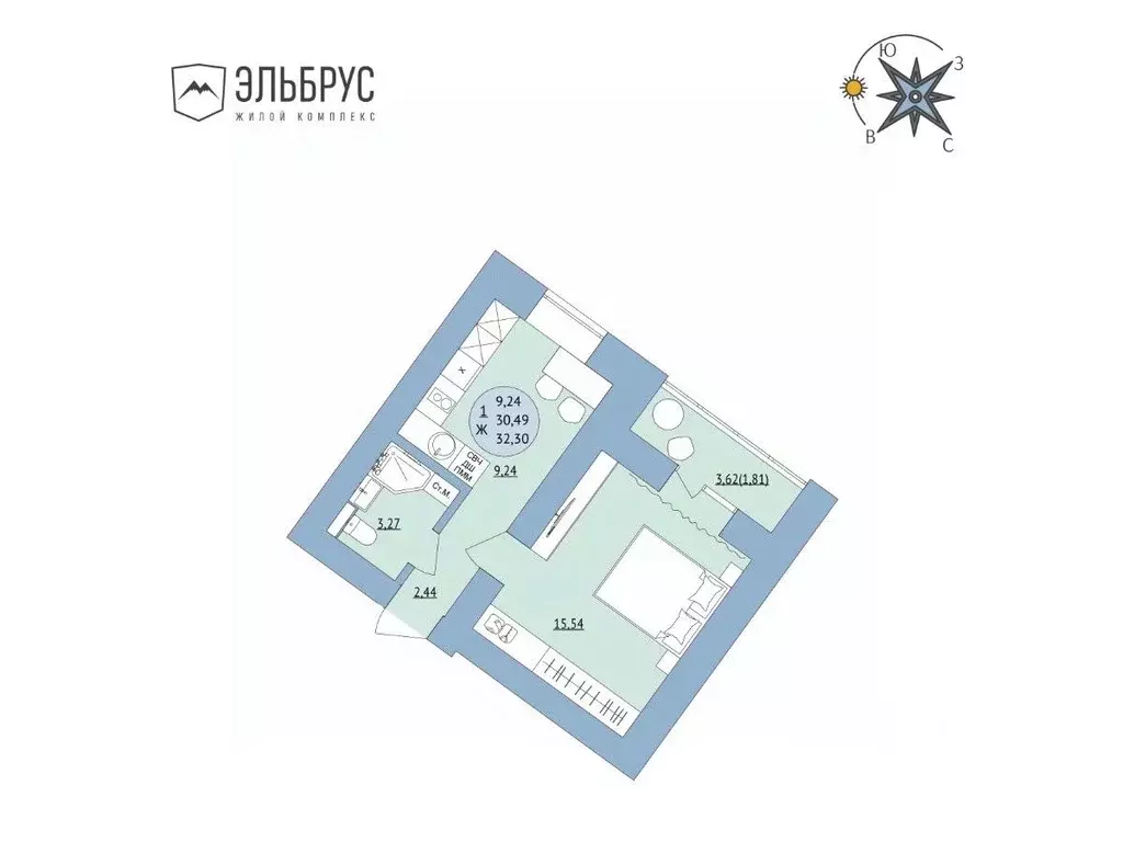 1-к кв. Башкортостан, Уфа Кавказская ул., 24 (32.3 м) - Фото 0