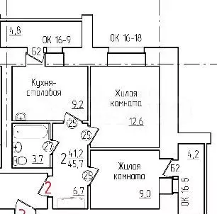 2-к. квартира, 45,7 м, 5/9 эт. - Фото 0