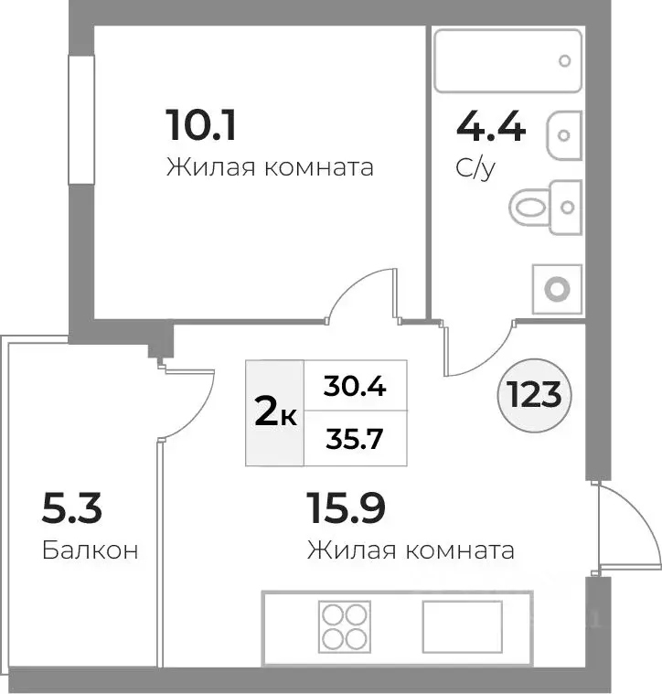 2-к кв. Калининградская область, Зеленоградск  (35.7 м) - Фото 0