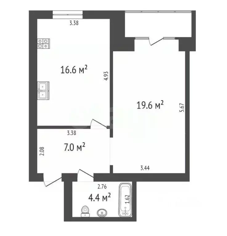 1-к кв. Вологодская область, Вологда Заречная ул., 12 (47.8 м) - Фото 2