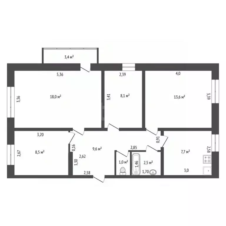 4-к кв. Башкортостан, Уфа Минская ул., 58 (69.1 м) - Фото 2