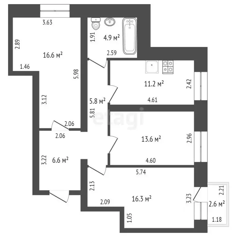 3-к кв. Костромская область, Волгореченск Набережная ул., 48А (74.9 м) - Фото 1