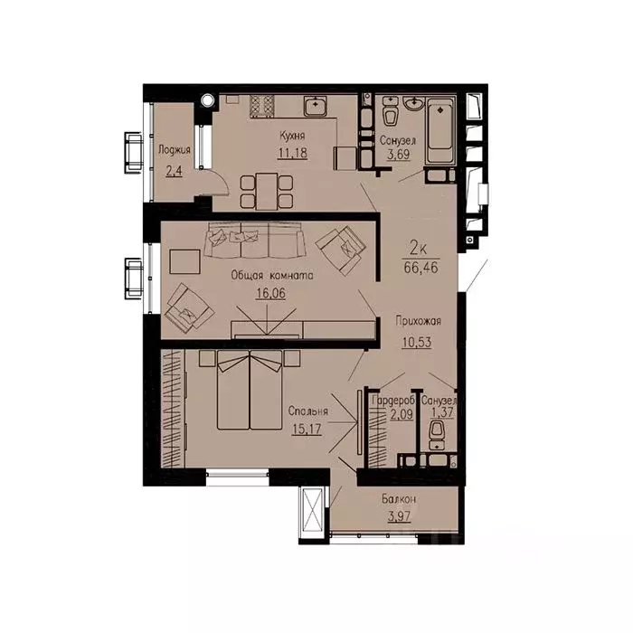 2-к кв. Ставропольский край, Пятигорск Скачки мкр,  (66.46 м) - Фото 1