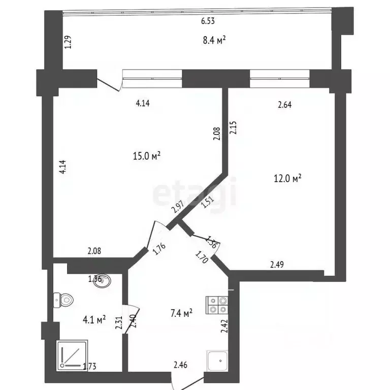 2-к кв. Тюменская область, Тюмень Одесская ул., 44к1 (38.5 м) - Фото 2