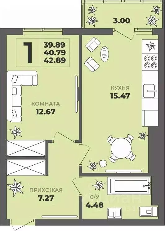 1-к кв. Калининградская область, Калининград ул. Генерала Толстикова, ... - Фото 1