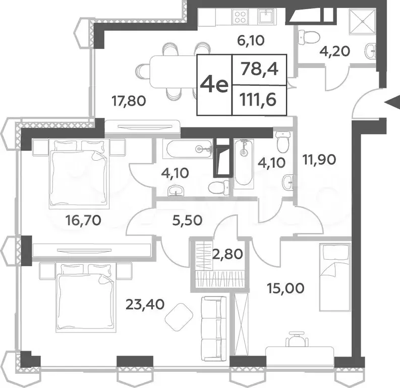 4-к. квартира, 111,6 м, 24/56 эт. - Фото 0