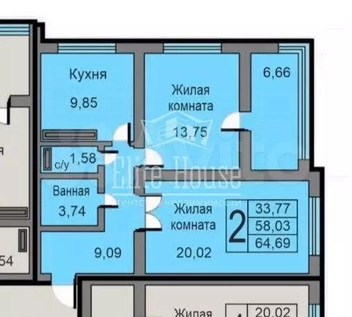 2-к. квартира, 64,7 м, 4/19 эт. - Фото 0