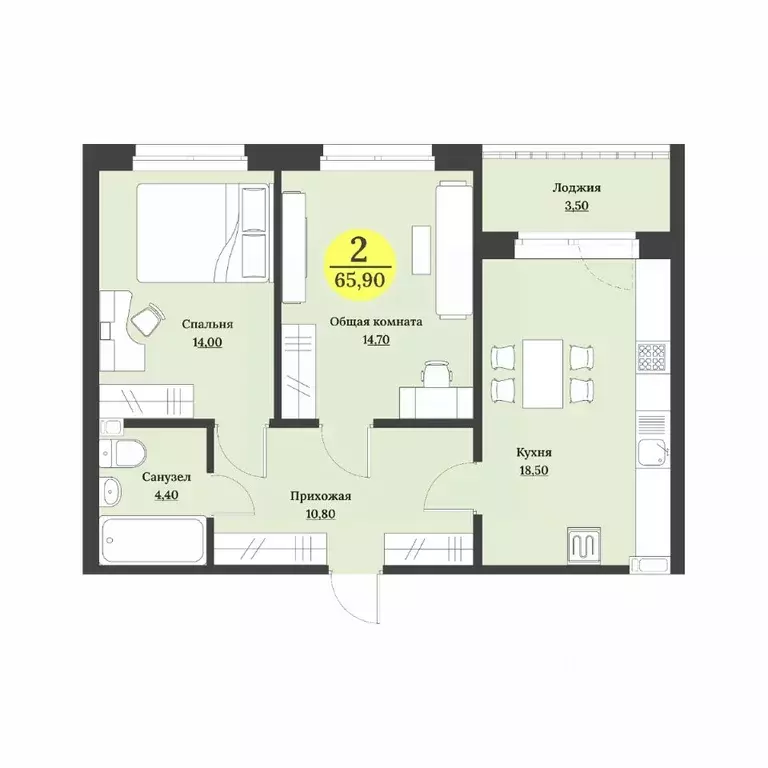 2-к кв. Ставропольский край, Ставрополь Лесная ул., 204 (65.9 м) - Фото 1