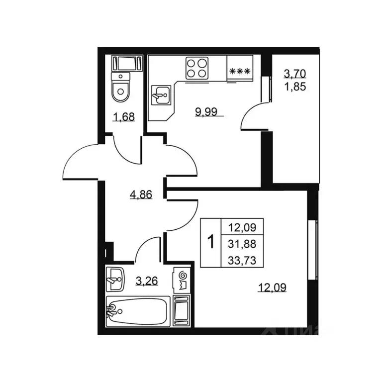1-к кв. Ленинградская область, Всеволожский район, пос. Бугры ул. ... - Фото 1