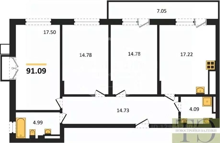 3-к кв. Калининградская область, Гурьевский муниципальный округ, пос. ... - Фото 1