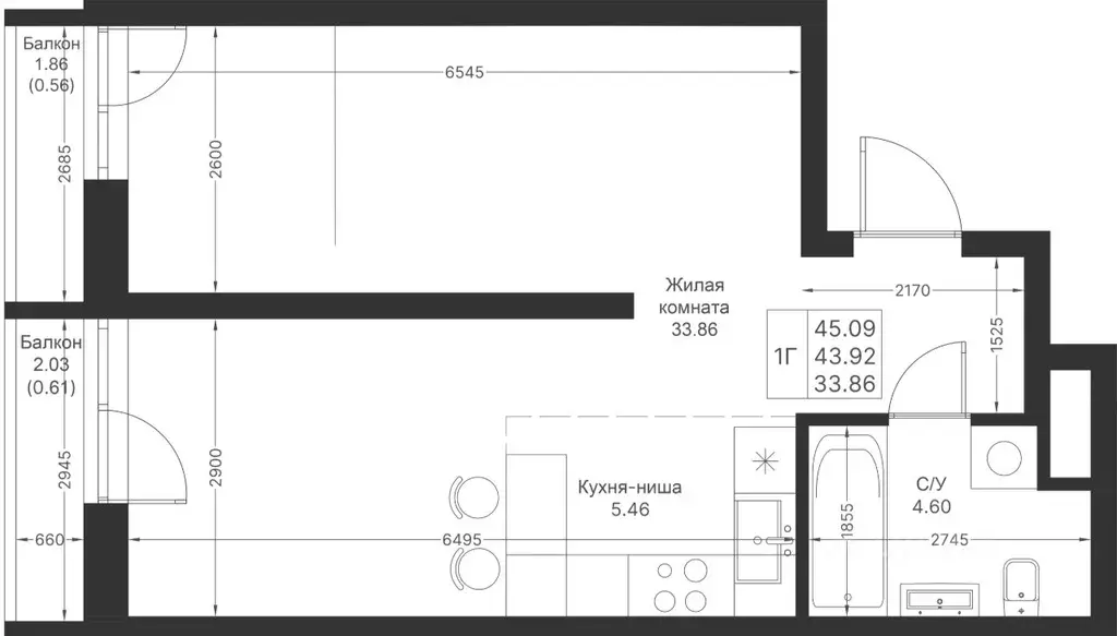 1-к кв. Татарстан, Казань Мой Ритм жилой комплекс, ПК14 (45.09 м) - Фото 1