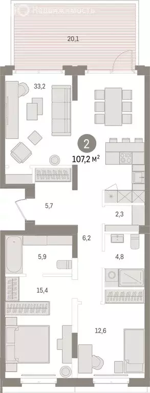 2-комнатная квартира: Тюмень, жилой комплекс На Минской (107.23 м) - Фото 0