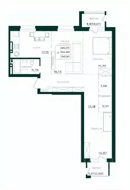 3-к кв. Алтайский край, Барнаул просп. Строителей, 18к1 (86.6 м) - Фото 0