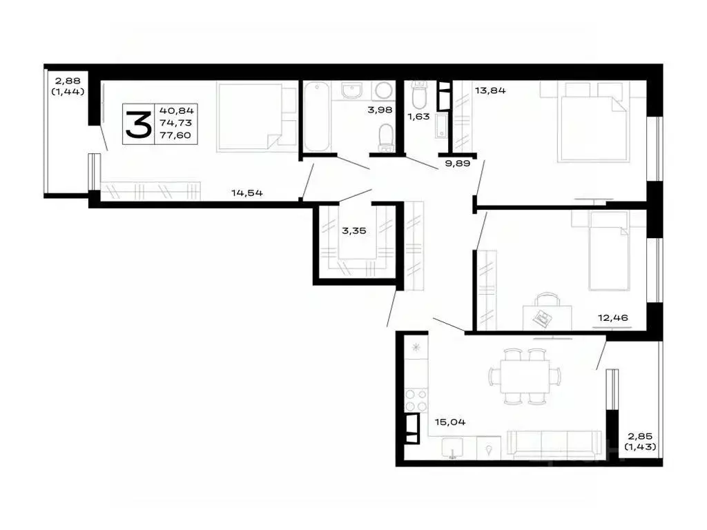 3-к кв. Адыгея, Майкоп Горные Высоты жилой комплекс (77.6 м) - Фото 1