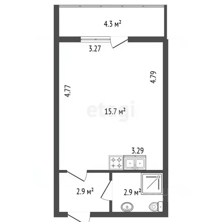 Студия Санкт-Петербург просп. Королева, 59к1 (21.5 м) - Фото 2