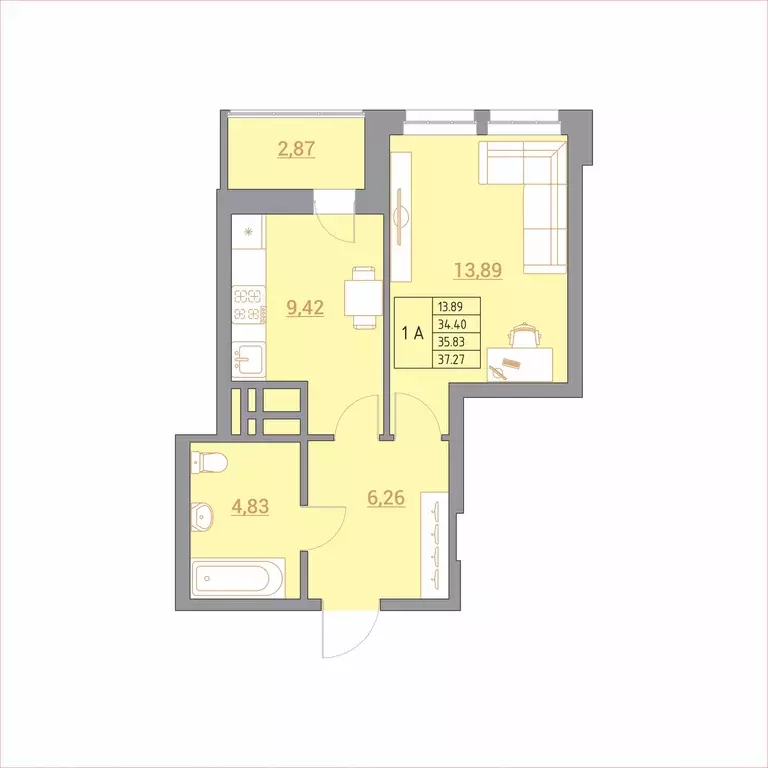 Продаётся 1-к квартира, 37.27 м - Фото 1