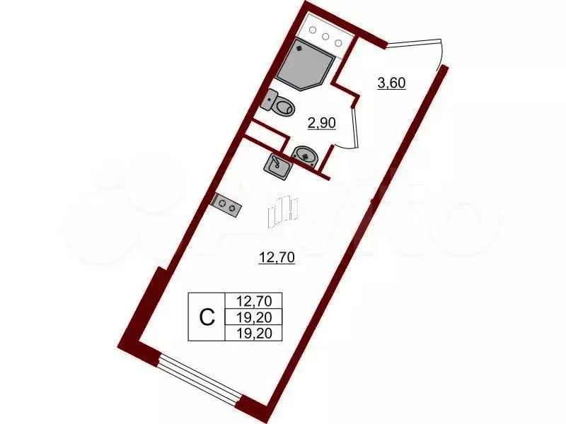 Квартира-студия, 19,2 м, 3/20 эт. - Фото 0