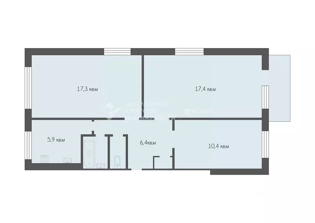 3-к кв. Рязанская область, Рязань Станкозаводская ул., 17к2 (61.2 м) - Фото 1