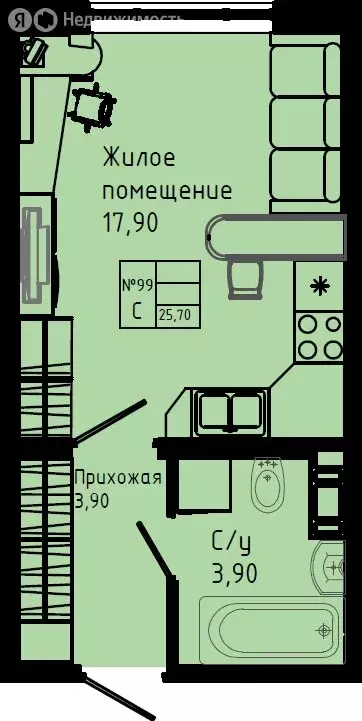 Квартира-студия: Коммунар, Железнодорожная улица, 41к3 (25.7 м) - Фото 1