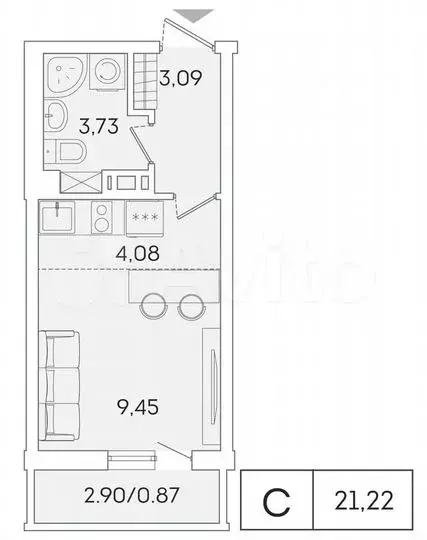 Квартира-студия, 20,3 м, 7/16 эт. - Фото 1