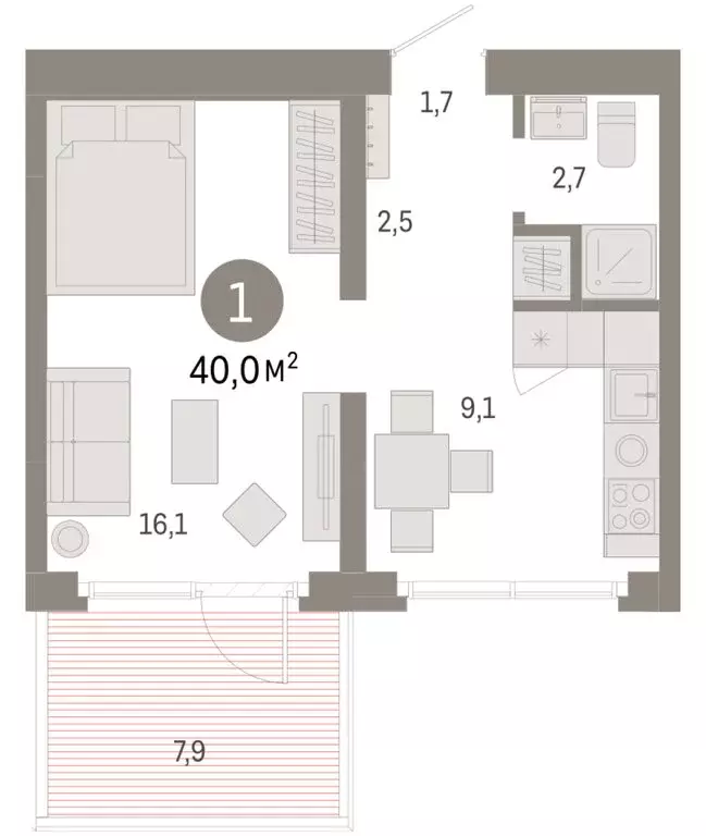 1-комнатная квартира: Новосибирск, квартал Лебедевский (40 м) - Фото 1