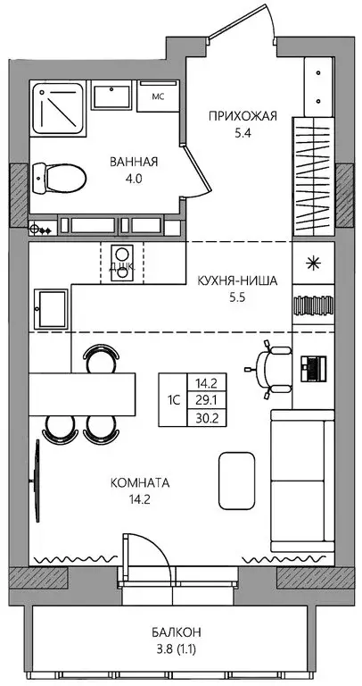 Квартира-студия: Пермь, улица Капитана Гастелло, 15 (30.2 м) - Фото 0