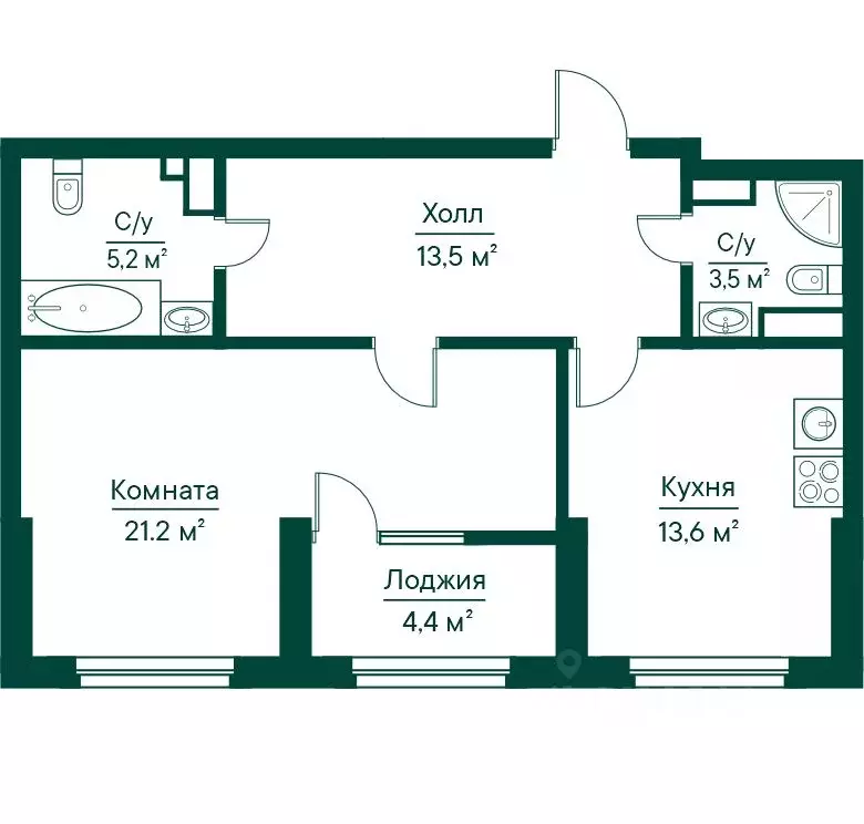 1-к кв. Самарская область, Самара Грин Ривер жилой комплекс (61.44 м) - Фото 1