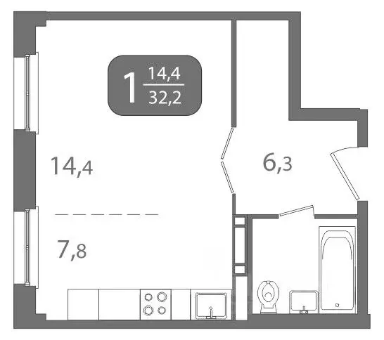 1-к кв. Томская область, Томск ул. Юрия Ковалева, 47 (32.29 м) - Фото 1