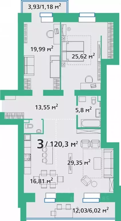 3-к кв. Красноярский край, Красноярск ул. Березина, 82Д (120.28 м) - Фото 0