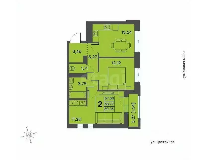 2-к кв. Тверская область, Тверь Соминка мкр,  (60.35 м) - Фото 1