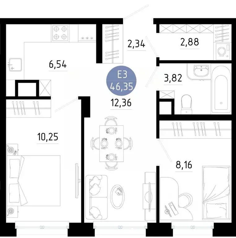 2-к кв. Рязанская область, Рязань 9-10-й кв-л,  (46.35 м) - Фото 1