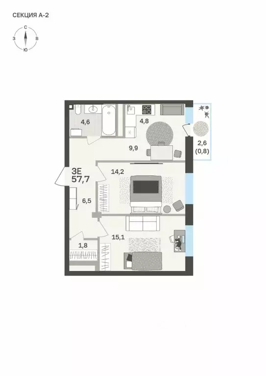 3-к кв. Пермский край, Пермь бул. Гагарина, 72 (57.7 м) - Фото 1