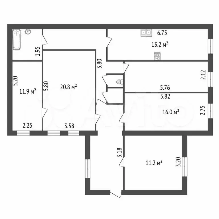 4-к. квартира, 113,8 м, 4/5 эт. - Фото 0