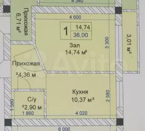1-к. квартира, 36 м, 2/4 эт. - Фото 0