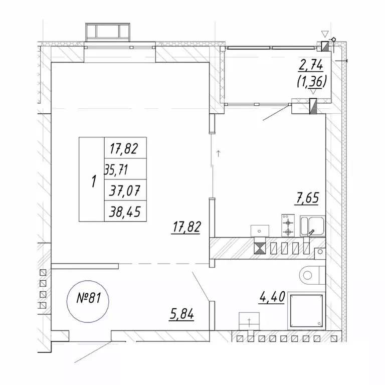 1-к кв. Калининградская область, Зеленоградск  (38.45 м) - Фото 1