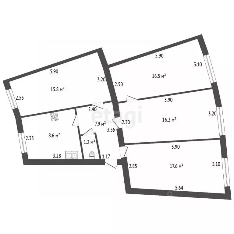 Комната Санкт-Петербург наб. Обводного Канала, 156К1 (32.7 м) - Фото 2