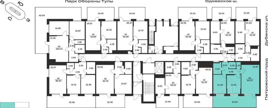 2-к кв. Тульская область, Тула Жукова Парк жилой комплекс (68.43 м) - Фото 1